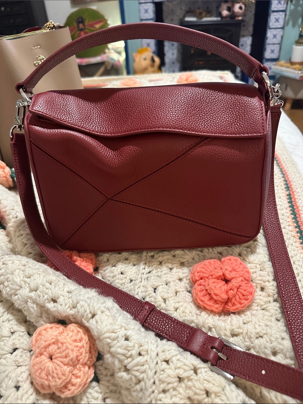 Ouince Women's Pebbled Leather Crossbody Bag - Deep Wine